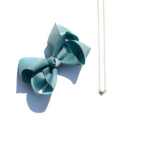 EJDxMilledeux // Teal Bow + Pearl Necklace